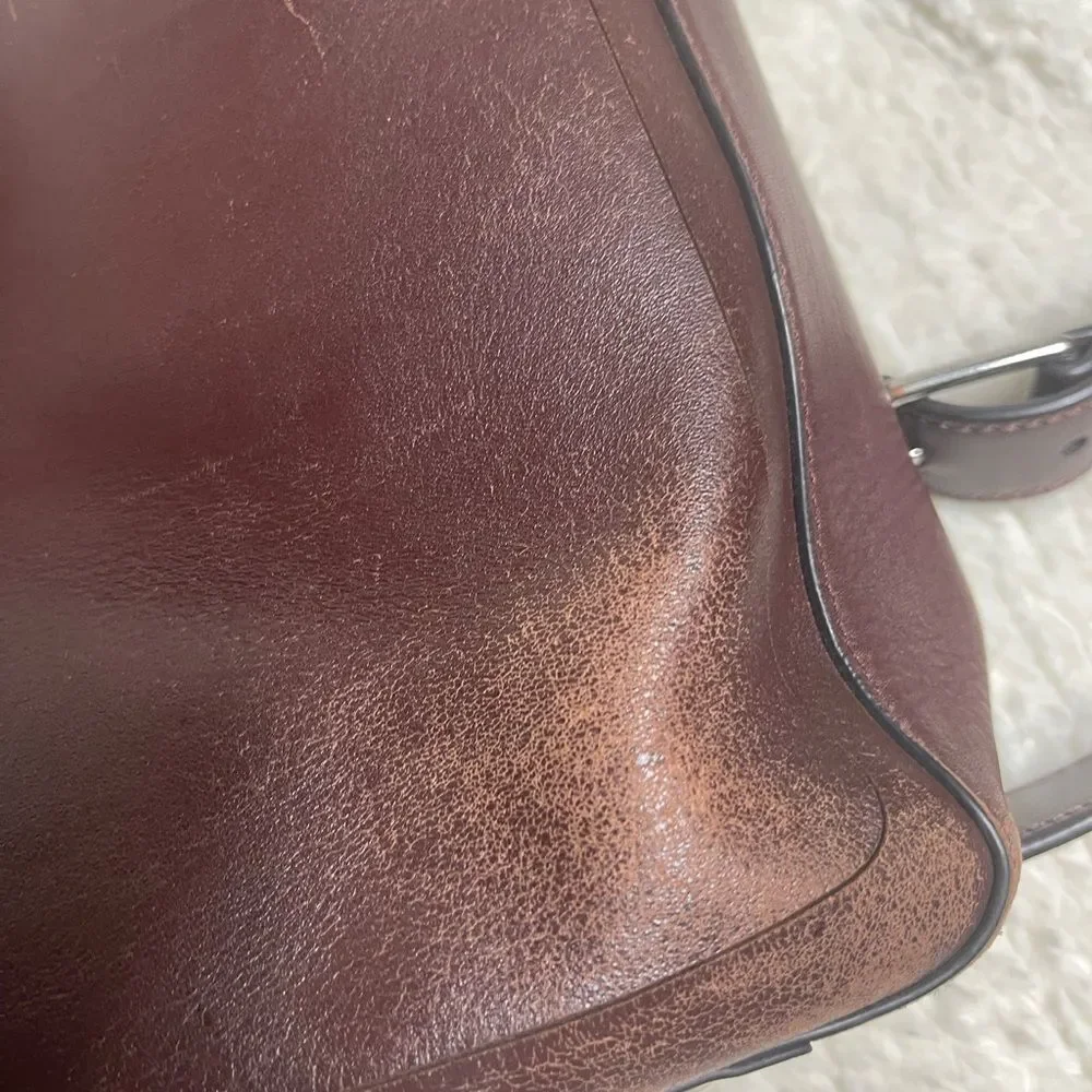 Cole Haan leather deep Brown Hamilton laptop bag with silver tone hardwares